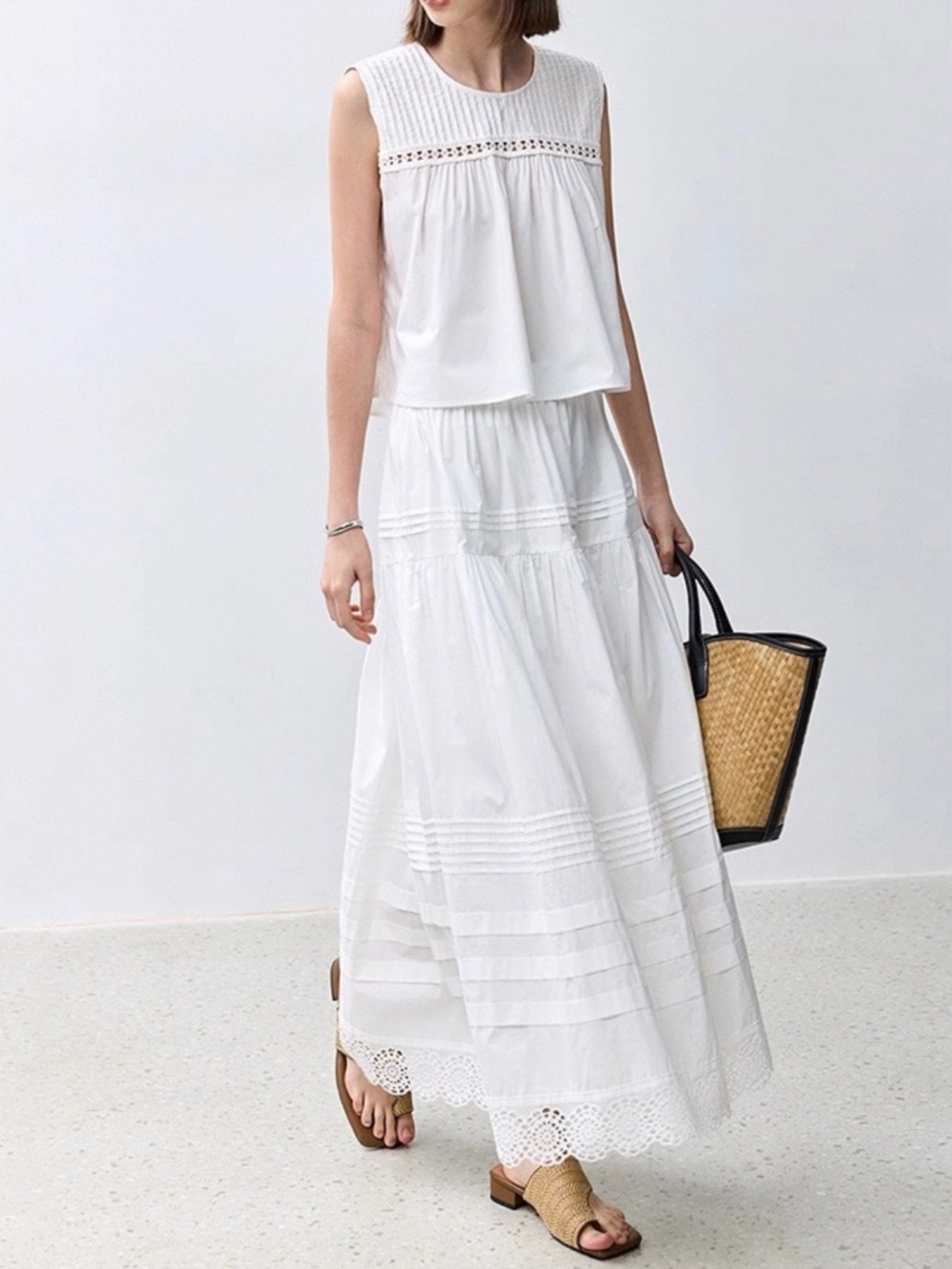 Lily White Cotton Maxi A-Line Skirt with Eyelet Hem - Picture 6 of 14